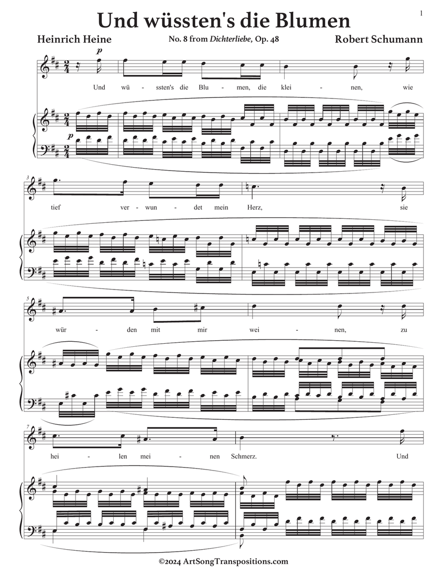 SCHUMANN: Und wüssten's die Blumen, die kleinen, Op. 48 no. 8 (transposed to B minor) Piano, Vocal scores gallery preview page 2
