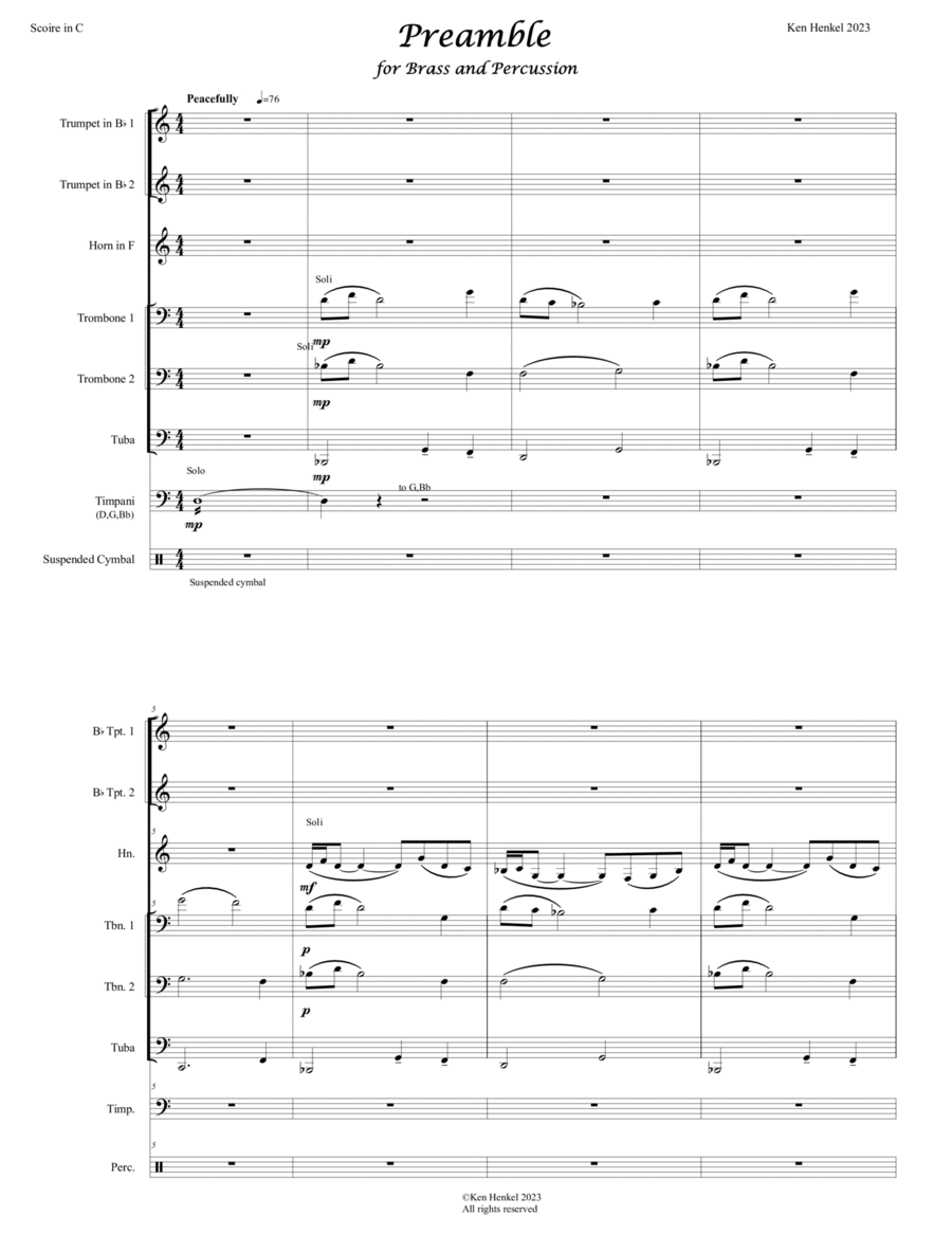 Preamble for brass and percussion Horn scores gallery preview page 1
