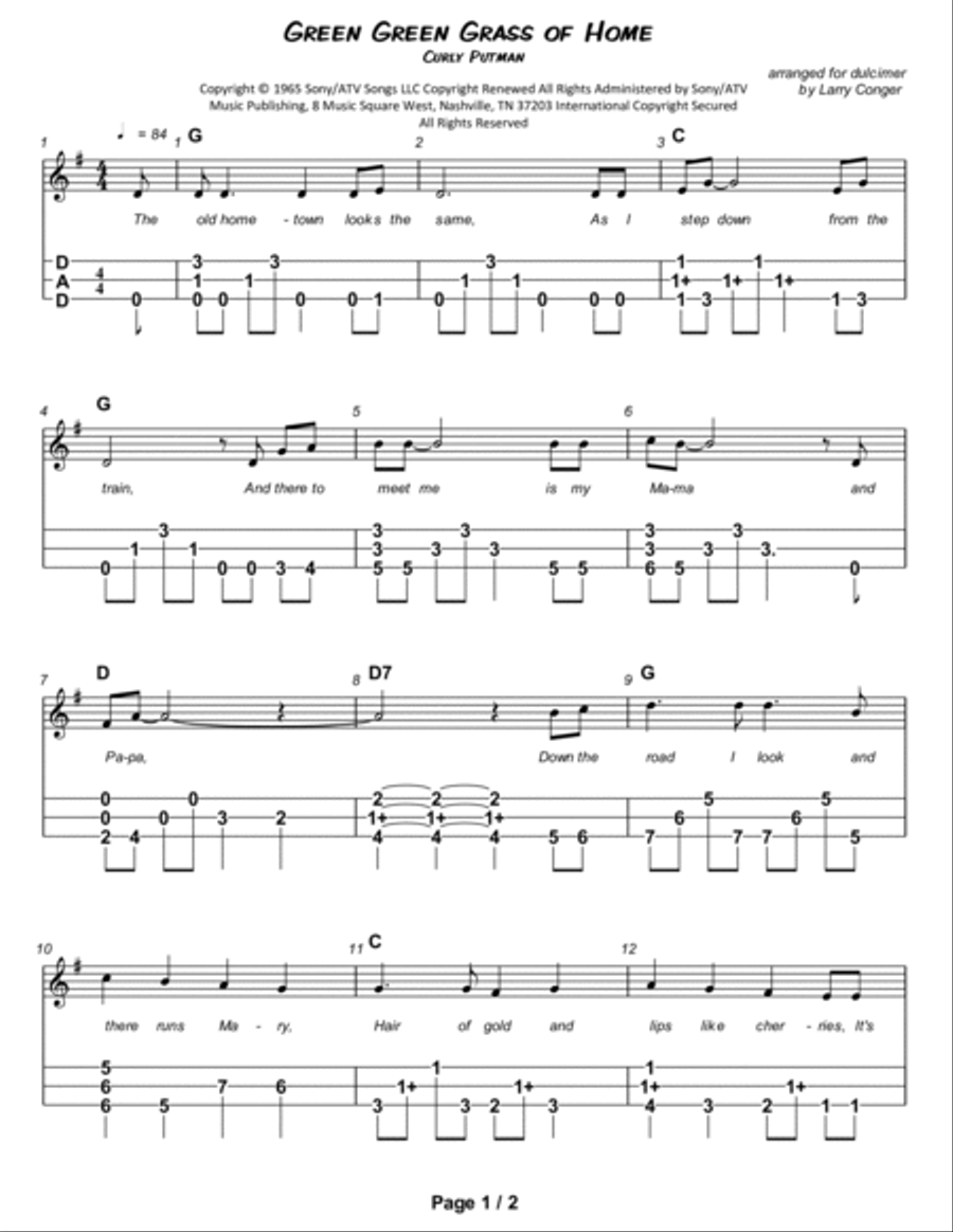 Green Green Grass Of Home Dulcimer scores gallery preview page 2
