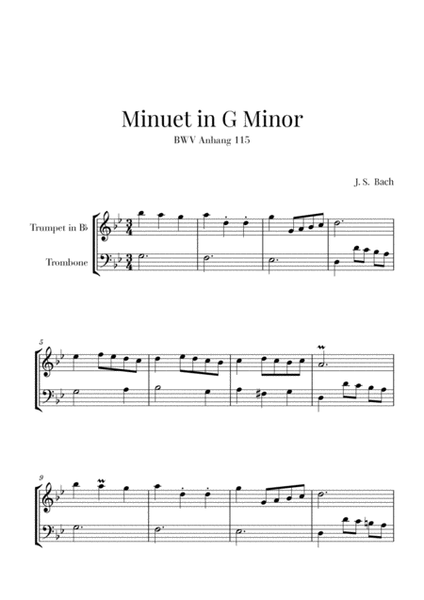 Bach - Minuet in G Minor (BWV Anhang 115) for Trumpet and Trombone image number null
