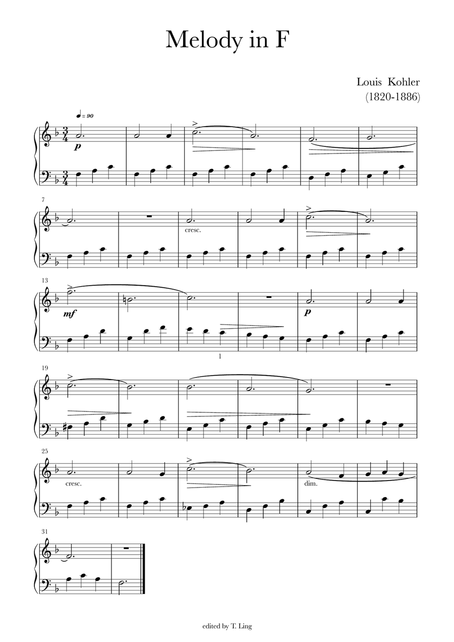 Melody in F Easy Piano scores gallery preview page 1