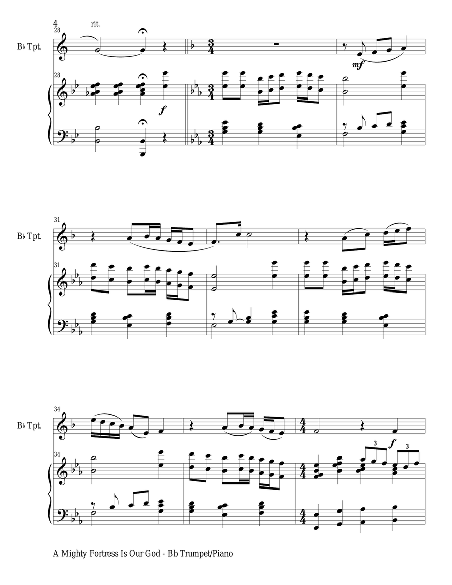 A MIGHTY FORTRESS IS OUR GOD (Duet – Bb Trumpet and Piano/Score and Parts) Trumpet Duet scores gallery preview page 5