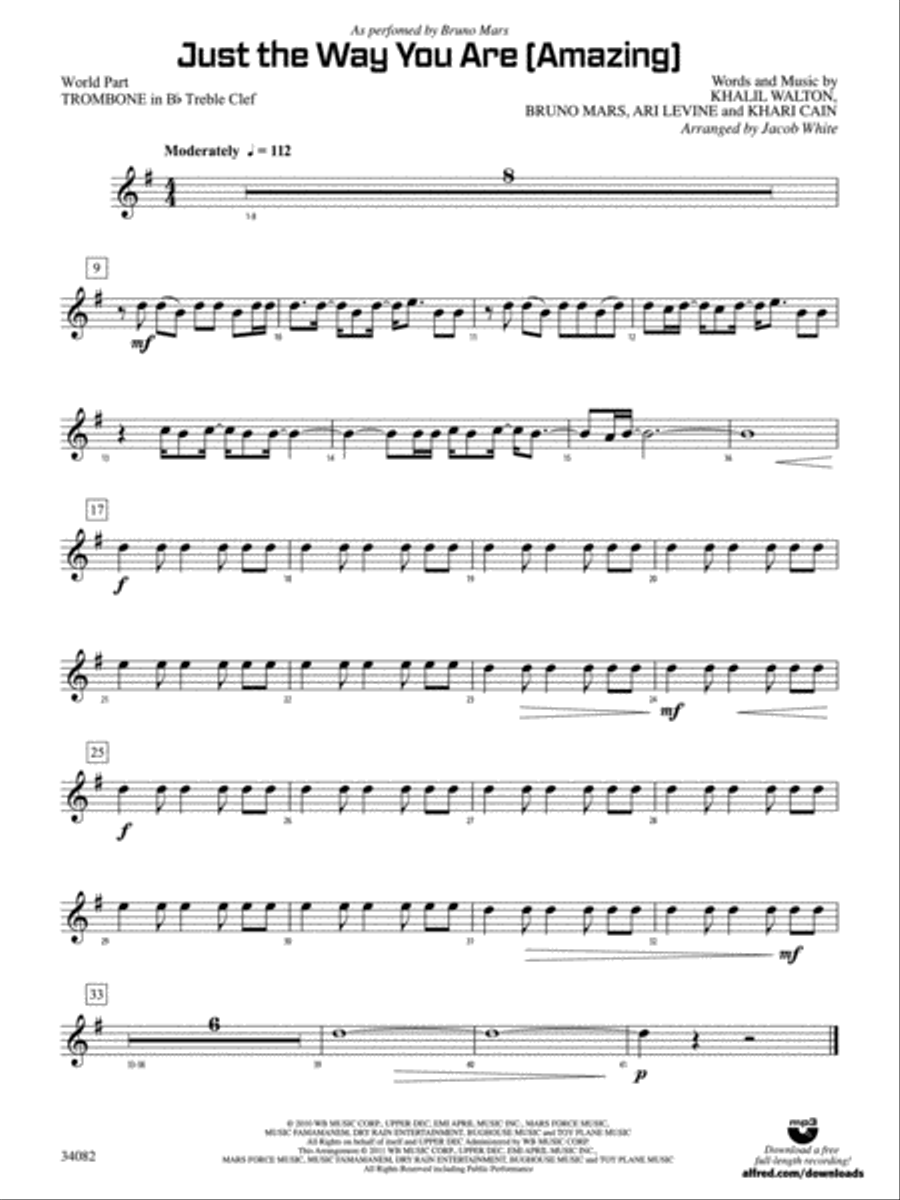Just the Way You Are (Amazing): (World Part) 1st B-flat Trombone T.C. Concert Band scores gallery preview page 1