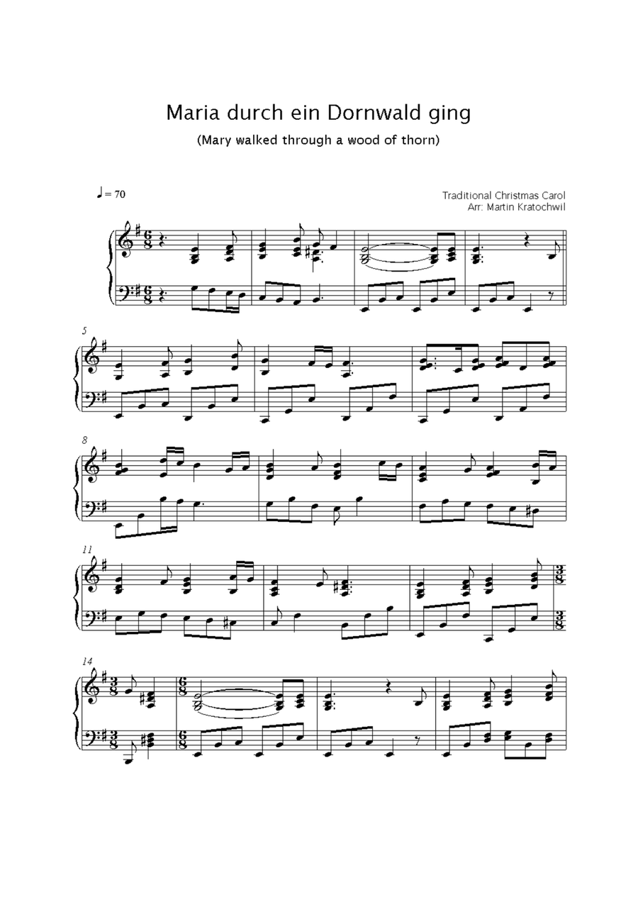 Maria durch ein Dornwald ging (Mary walked through a wood of thorn) Piano Solo scores gallery preview page 1