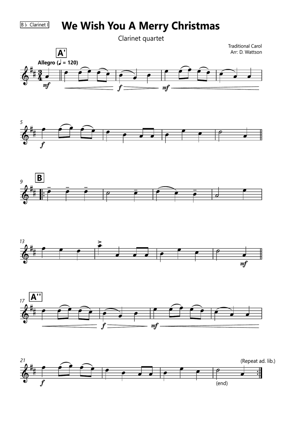 We Wish You A Merry Christmas Clarinet Quartet scores gallery preview page 4