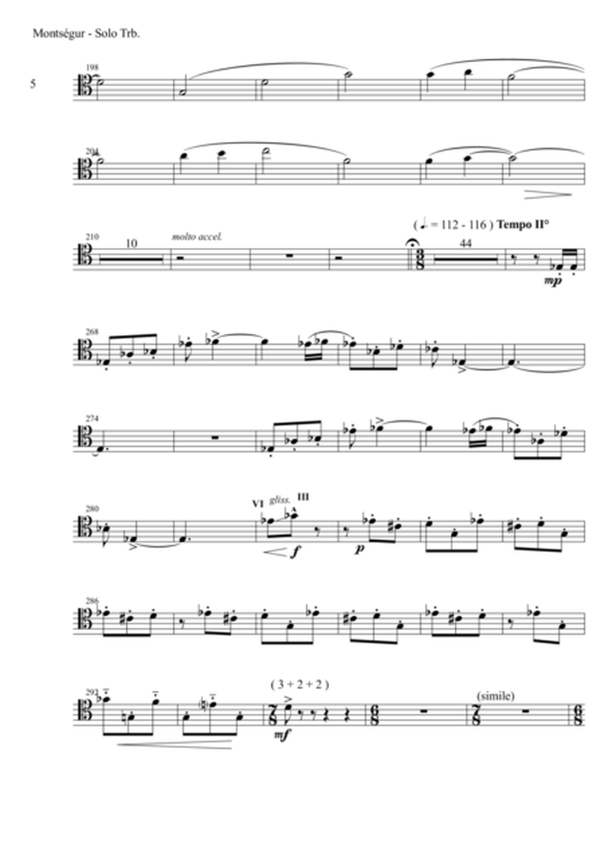 Montsegur, The Cathar Tragedy, symphonic poem for solo trombone and orchestra - set of parts - solo trombone and text with its harp accompaniment