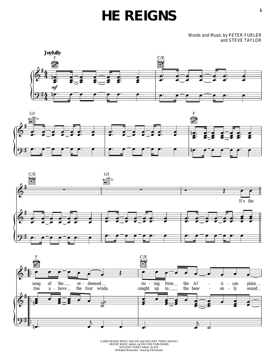 He Reigns Piano, Vocal, Guitar scores gallery preview page 1