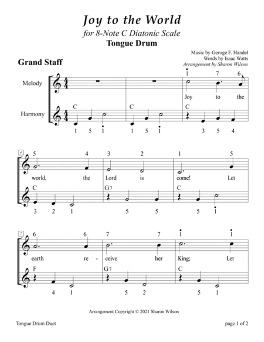 Joy to the World (for 8-note C major diatonic scale Tongue Drum) image number null