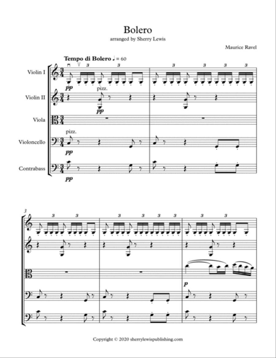 BOLERO for String Orchestra, Intermediate Level for 2 violins, viola, cello and string bass String Orchestra scores gallery preview page 4