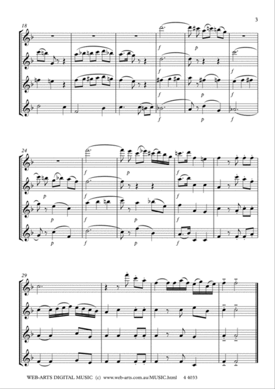 MINUET kv 355 for 4 flutes - MOZART Flute Quartet scores gallery preview page 3