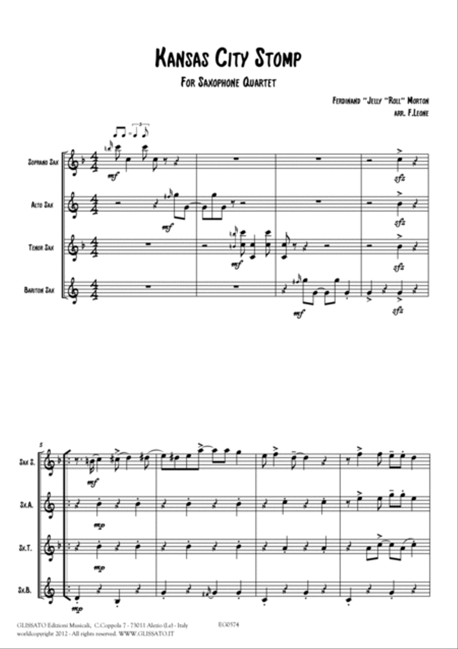 Kansas City Stomp - Saxophone Quartet score & parts image number null