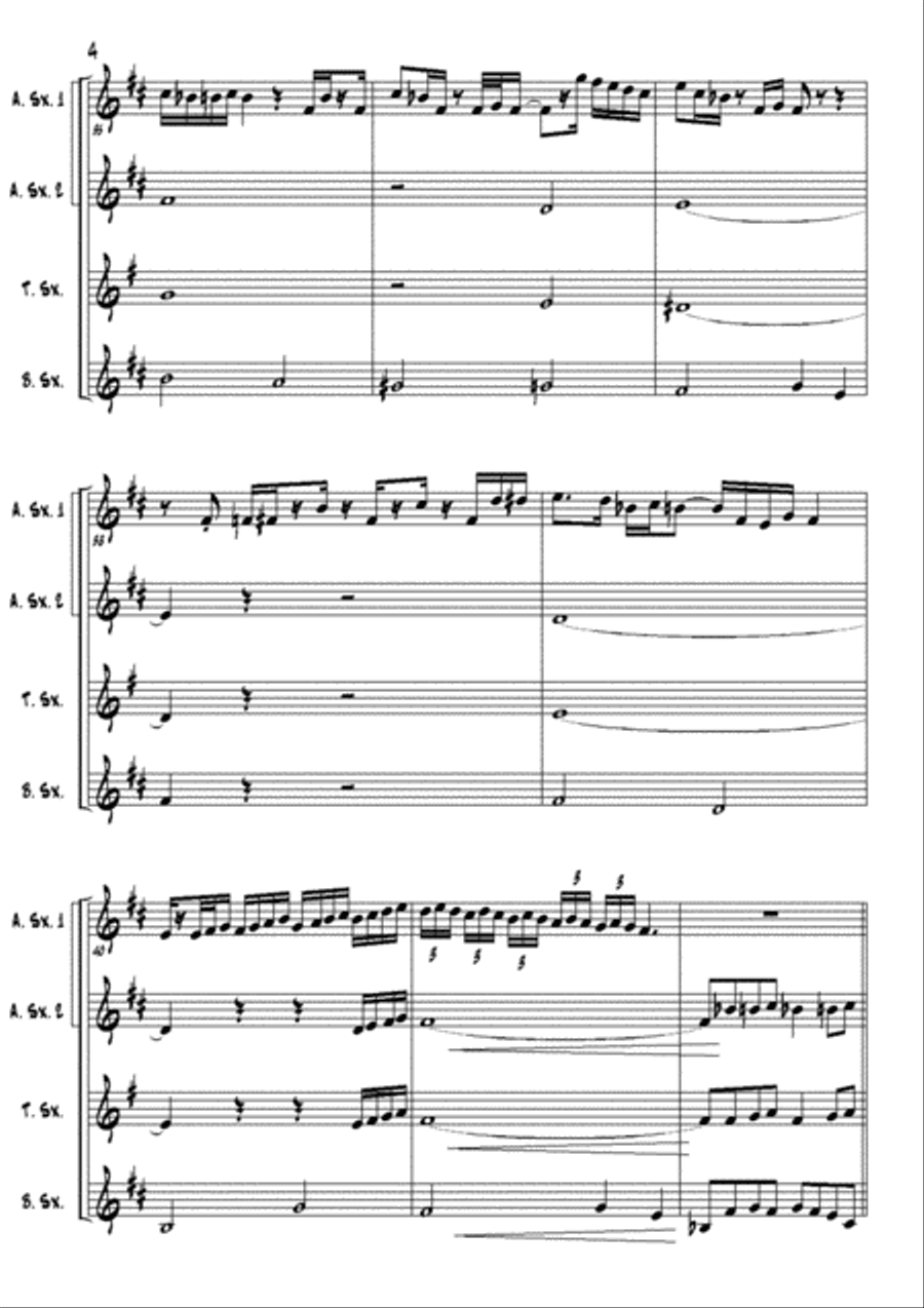 Pathos - an orginal ballad for sax AATB quartet Woodwind Quartet scores gallery preview page 4