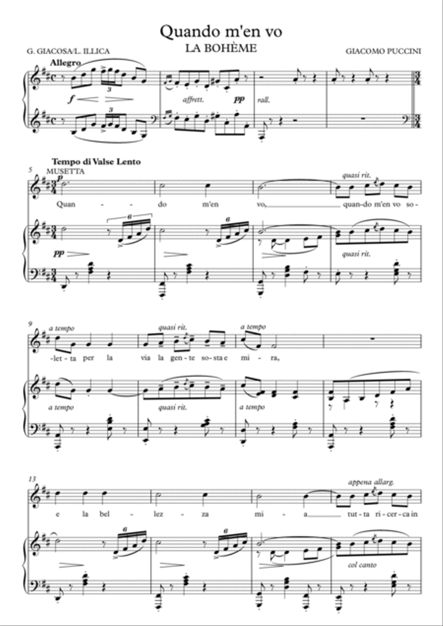 Quando m’en vo - La Bohème (D Major) Soprano Voice scores gallery preview page 2