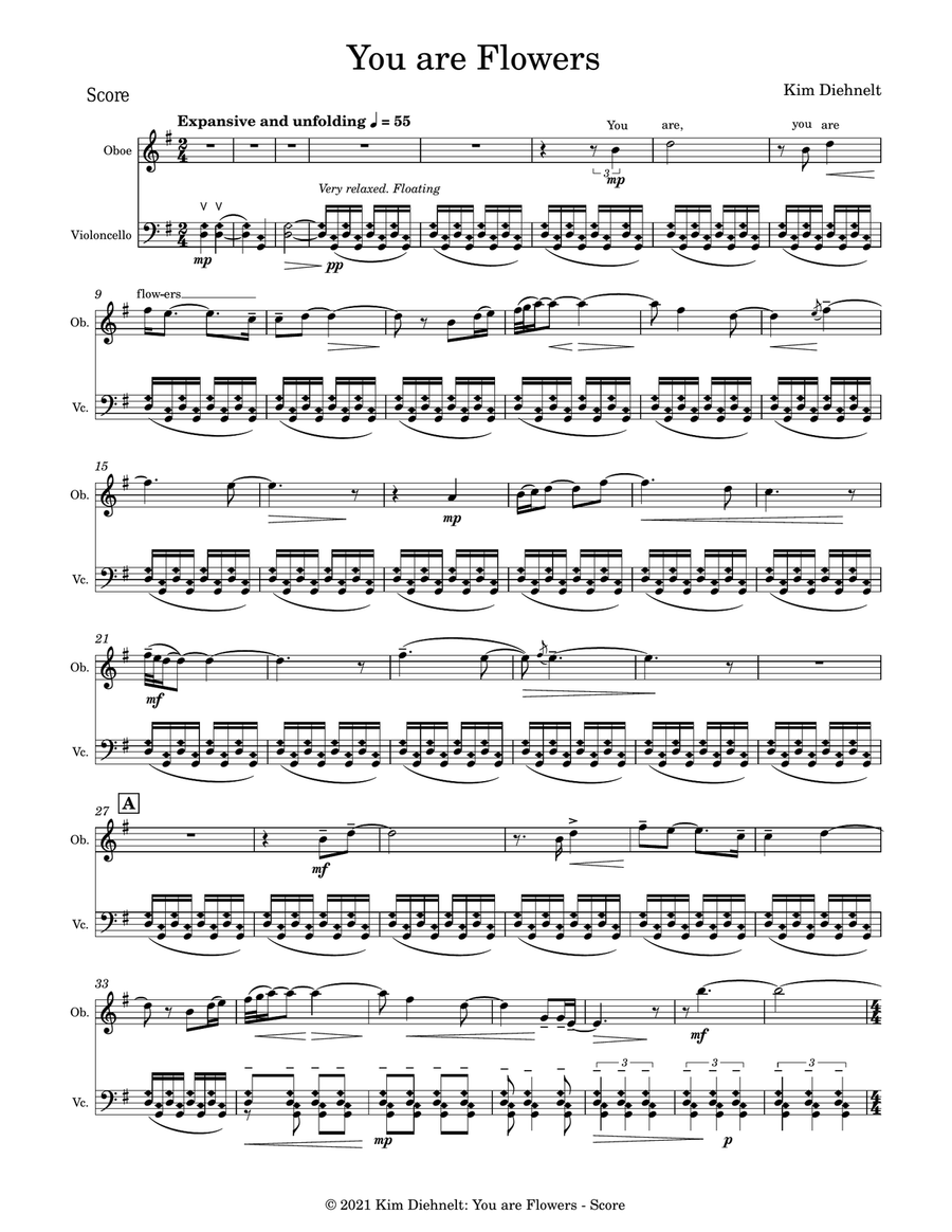 Diehnelt: You Are Flowers (Oboe and Cello) Chamber Music scores gallery preview page 2