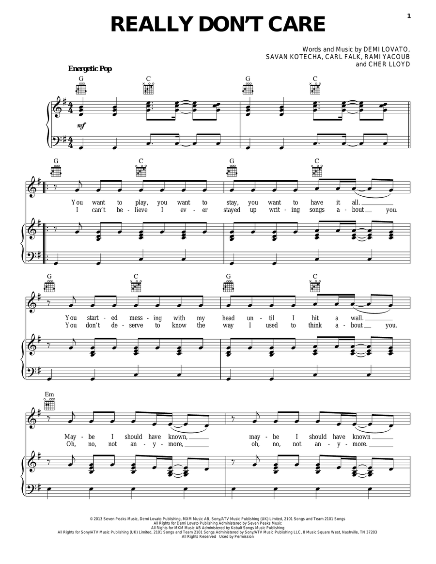 Really Don't Care Really Don't Care Acoustic Guitar scores gallery preview page 1