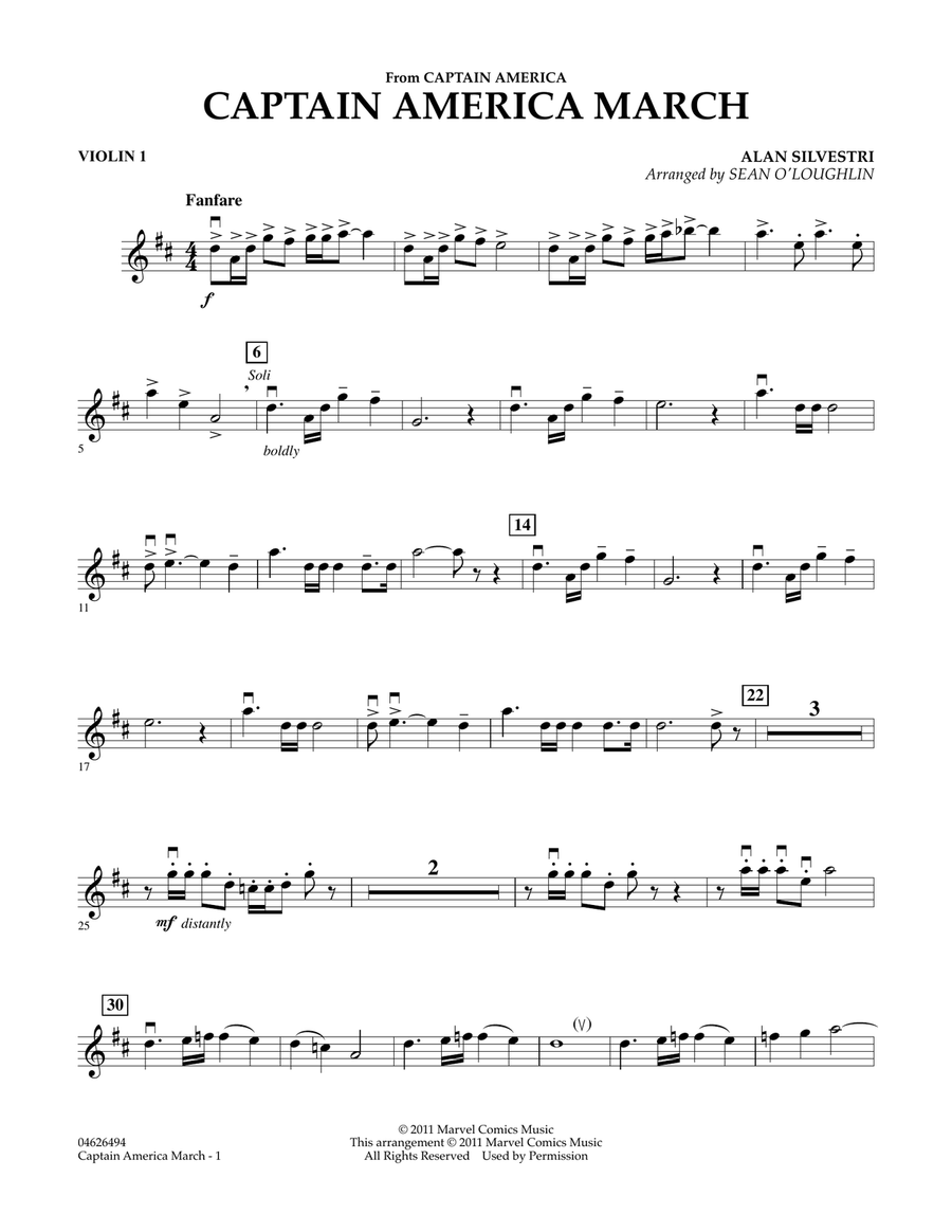 Captain America March - Violin 1 Orchestra scores gallery preview page 1