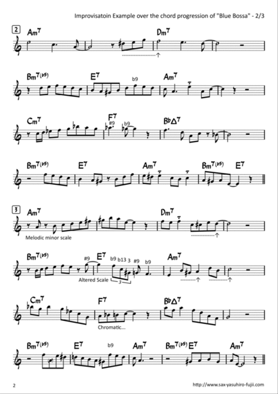 Improvisation Example over the Chord Progression of Blue Bossa Ex1 Ex2 for Alto Saxophone Alto Saxophone Digital Sheet Music Sheet Music Plus
