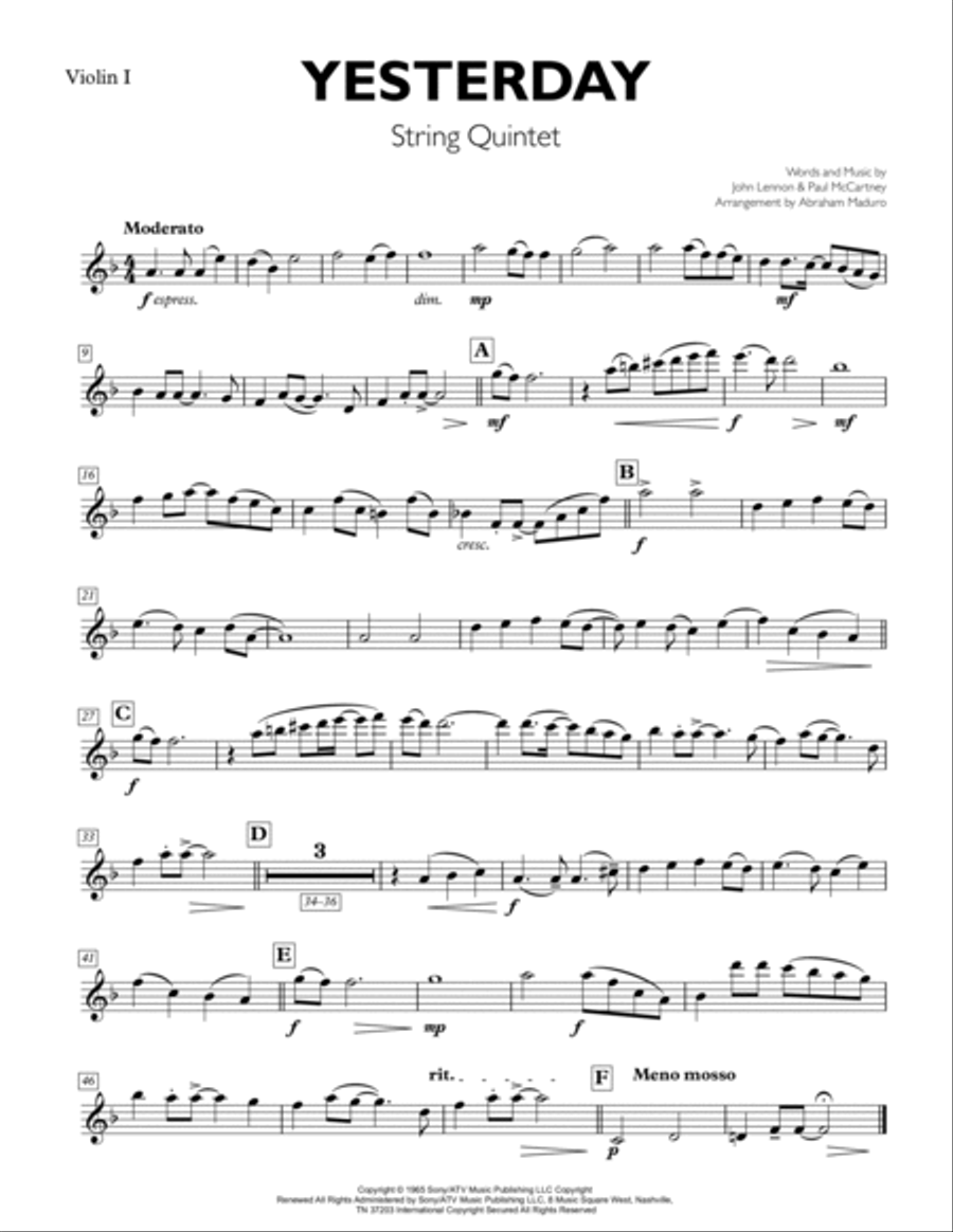 Yesterday Yesterday String Quintet scores gallery preview page 5