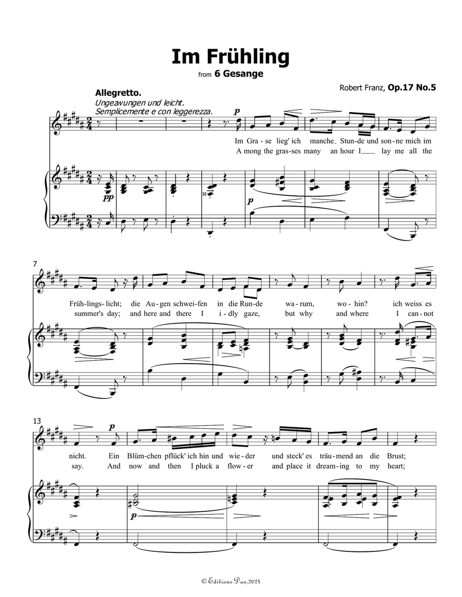 Im Fruhling, by Robert Franz, in B Major Voice scores gallery preview page 3