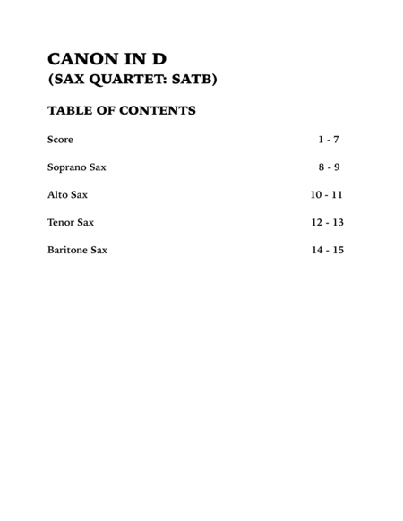 Canon in D (Sax Quartet: SATB) image number null
