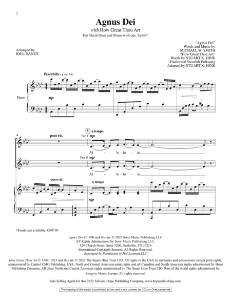 Agnus Dei w How Great Thou Art-Vocal Duet (2 Med. Voices)-Digital Download