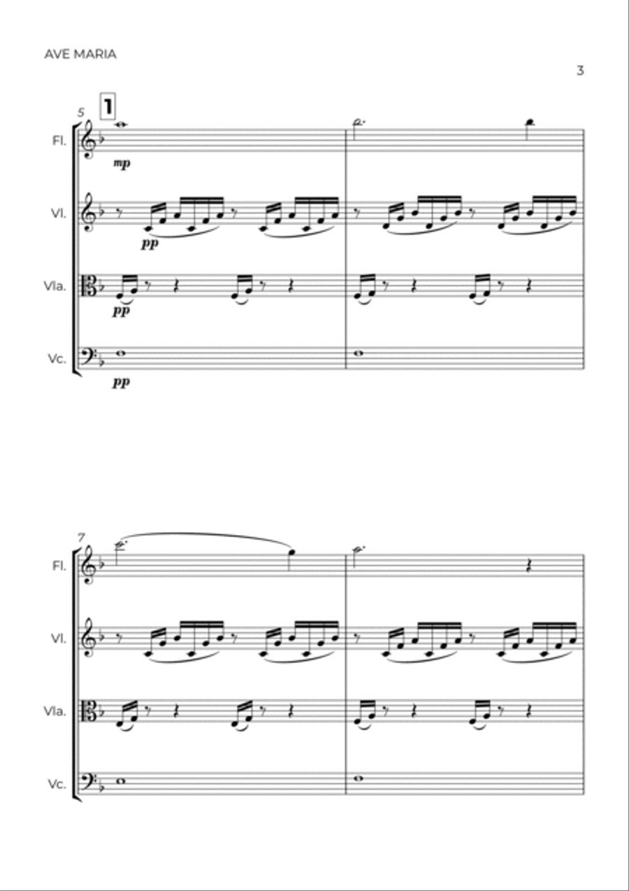 AVE MARIA - GONOUD – FLUTE, VIOLIN, VIOLA & CELLO Small Ensemble scores gallery preview page 3