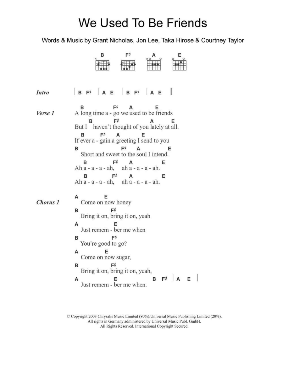 We Used To Be Friends We Used To Be Friends Easy Guitar scores gallery preview page 1