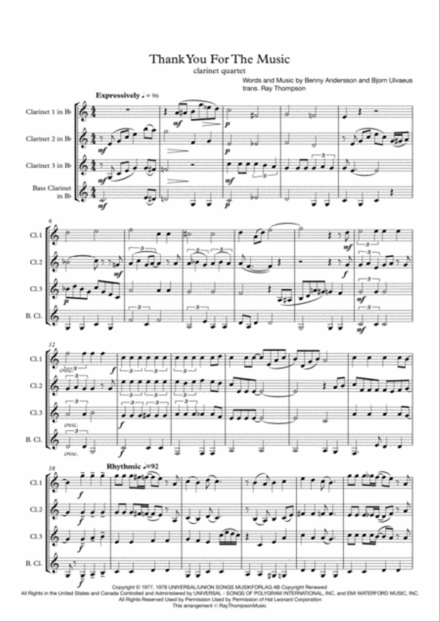 Thank You For The Music Clarinet Quartet scores gallery preview page 2