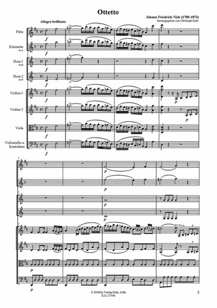 Ottetto für Flöte, Klarinette, 2 Hörner, 2 Violinen, Viola, Violoncello (Kb. ad lib.) D-Dur