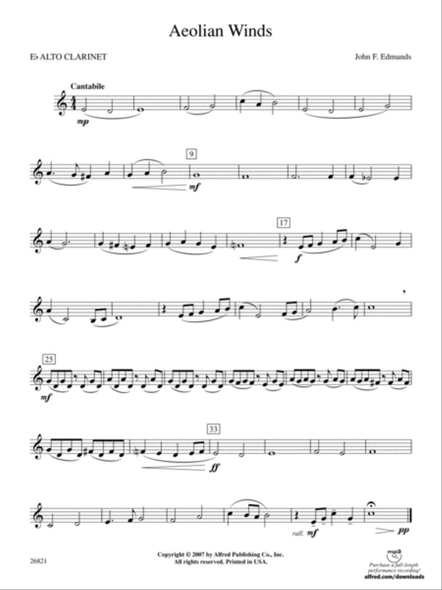 Aeolian Winds: E-flat Alto Clarinet Concert Band scores gallery preview page 1