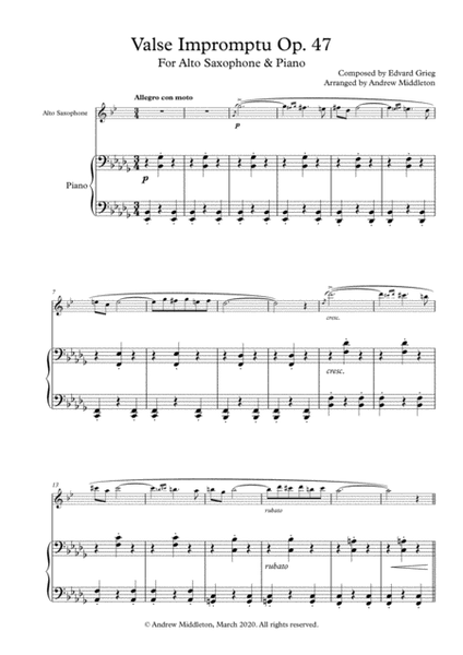 Valse Impromptu arranged for Alto Saxophone & Piano image number null