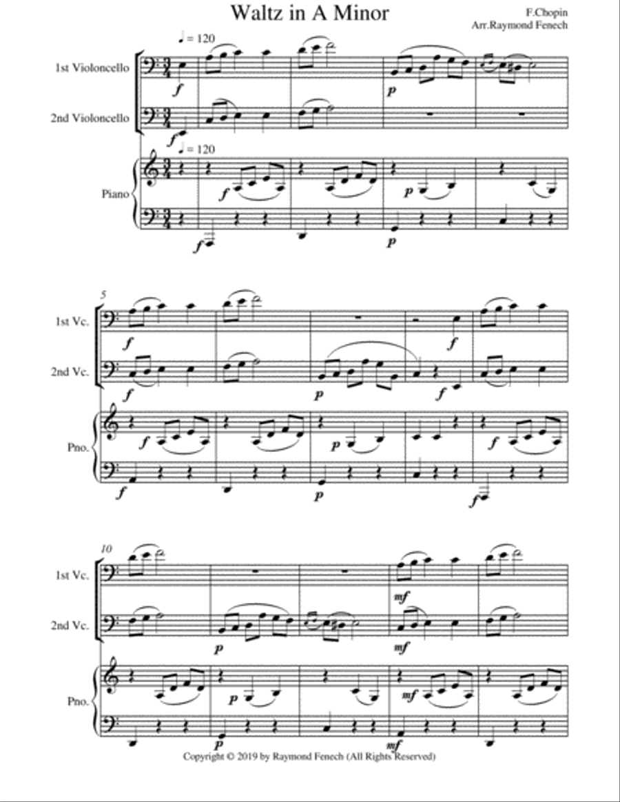 Waltz in A Minor (Chopin) - 2 Cellos and Piano - Chamber music String Duet scores gallery preview page 6