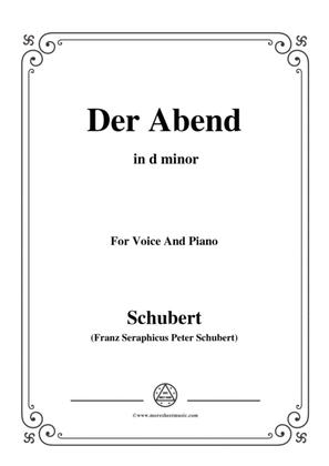 Book cover for Schubert-Der Abend,in d minor,for Voice&Piano