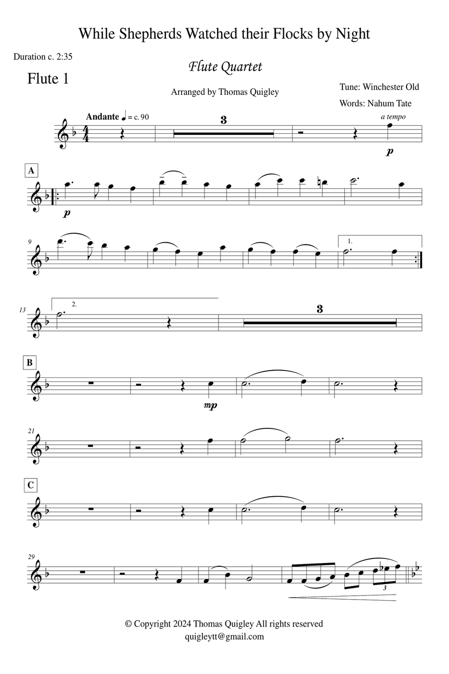 While Shepherds Watched Their Flocks By Night Flute Quartet scores gallery preview page 6