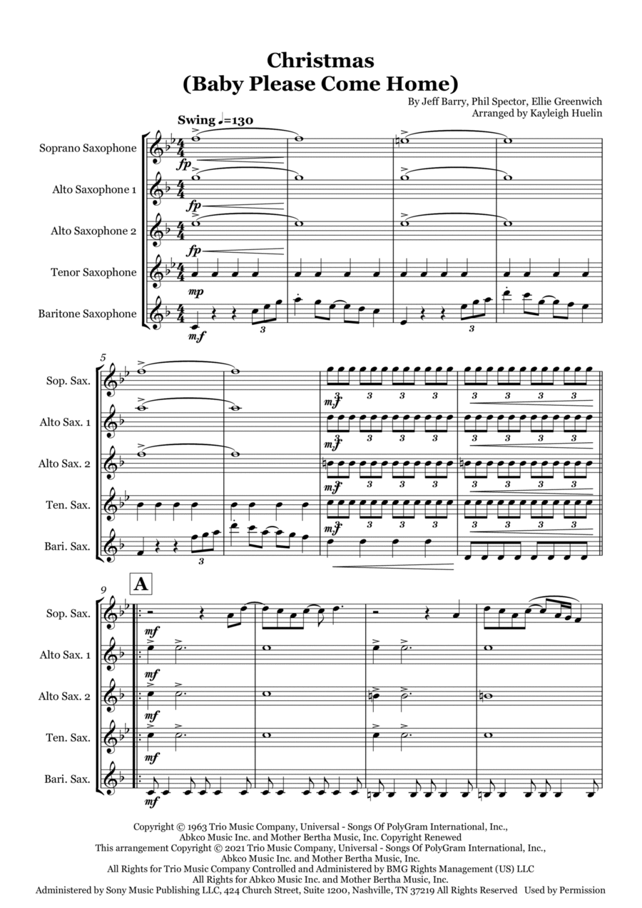 Christmas (baby Please Come Home) Christmas (baby Please Come Home) Saxophone Quintet scores gallery preview page 1