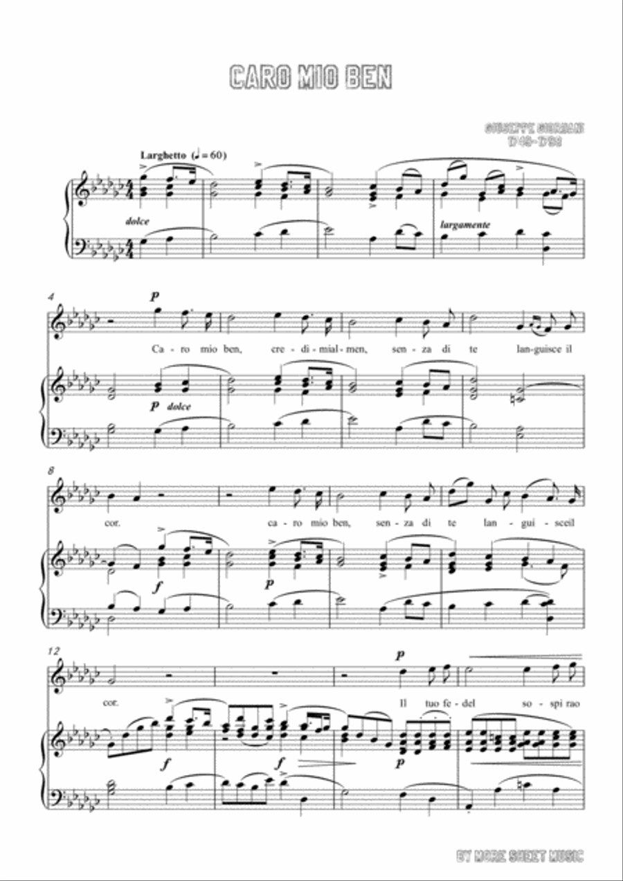 Giordani,Giuseppe-Caro mio ben in G flat Major,for Voice and Piano Voice Solo scores gallery preview page 3