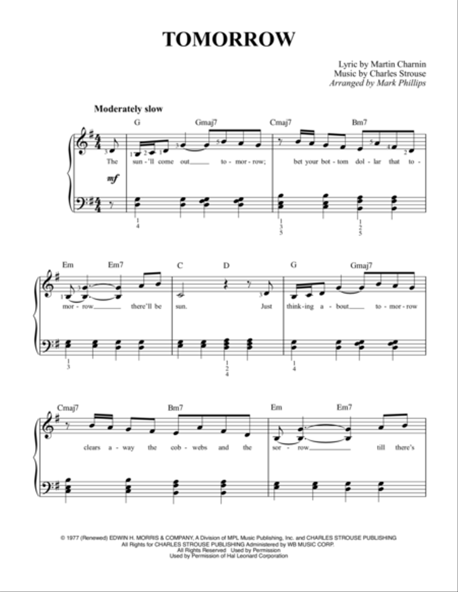 Tomorrow Easy Piano scores gallery preview page 1