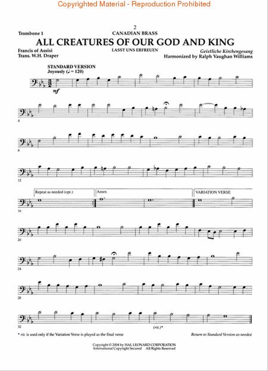 The Canadian Brass – 15 Favorite Hymns – Trombone 1 Brass Quintet scores gallery preview page 2
