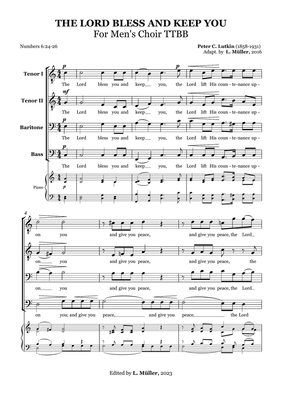 The Lord Bless You and Keep You - Peter C. Lutkin - For Men's Choir TTBB scores gallery preview page 2