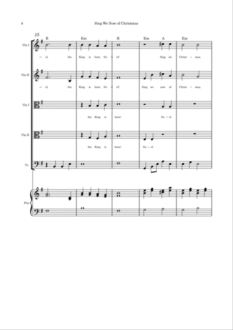 Sing We Now of Christmas - Strings quintet and piano with parts Violin scores gallery preview page 4