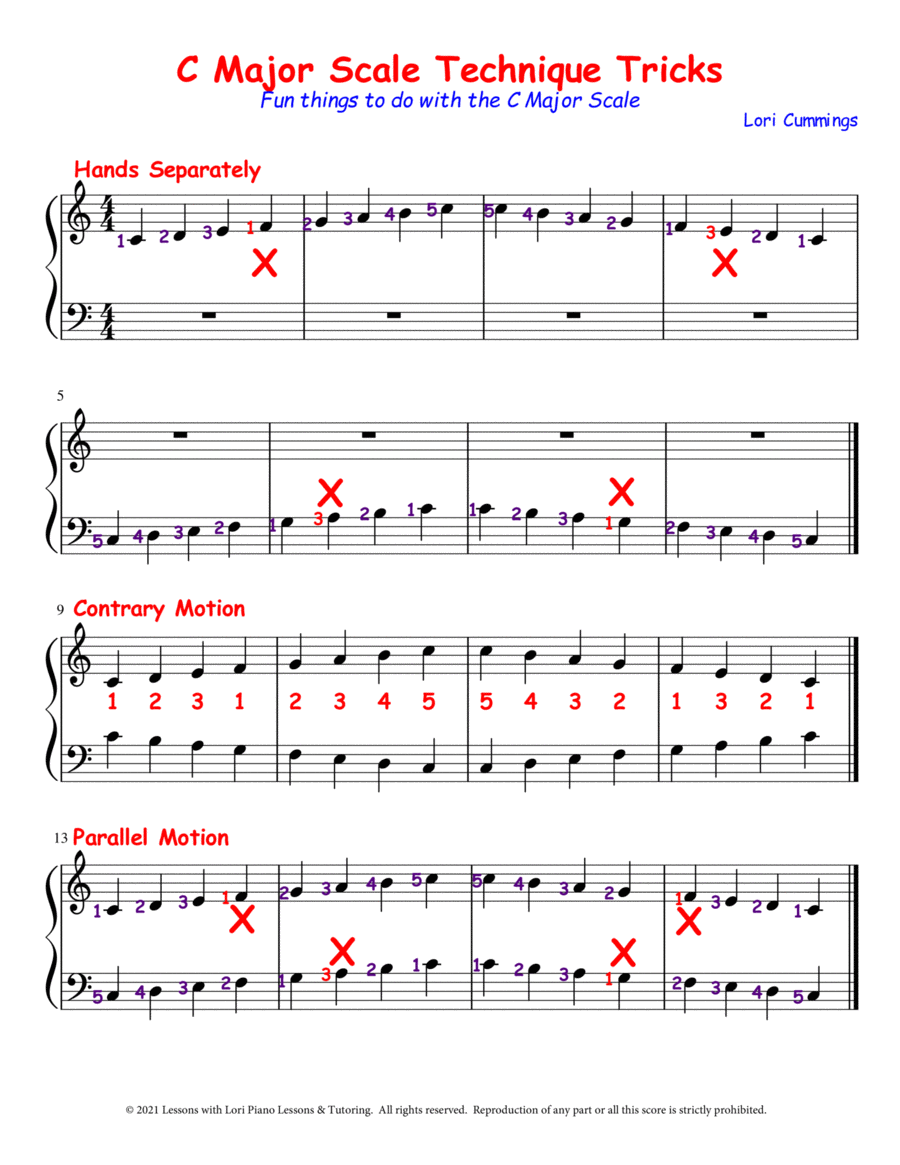 C Major Scale Techniques and Tricks Piano Method scores gallery preview page 1