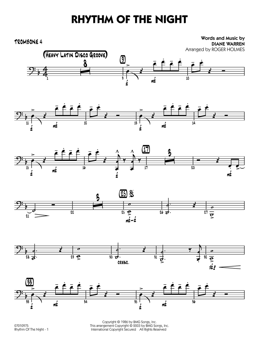 Rhythm of the Night (arr. Roger Holmes) - Trombone 4 Jazz Ensemble scores gallery preview page 1