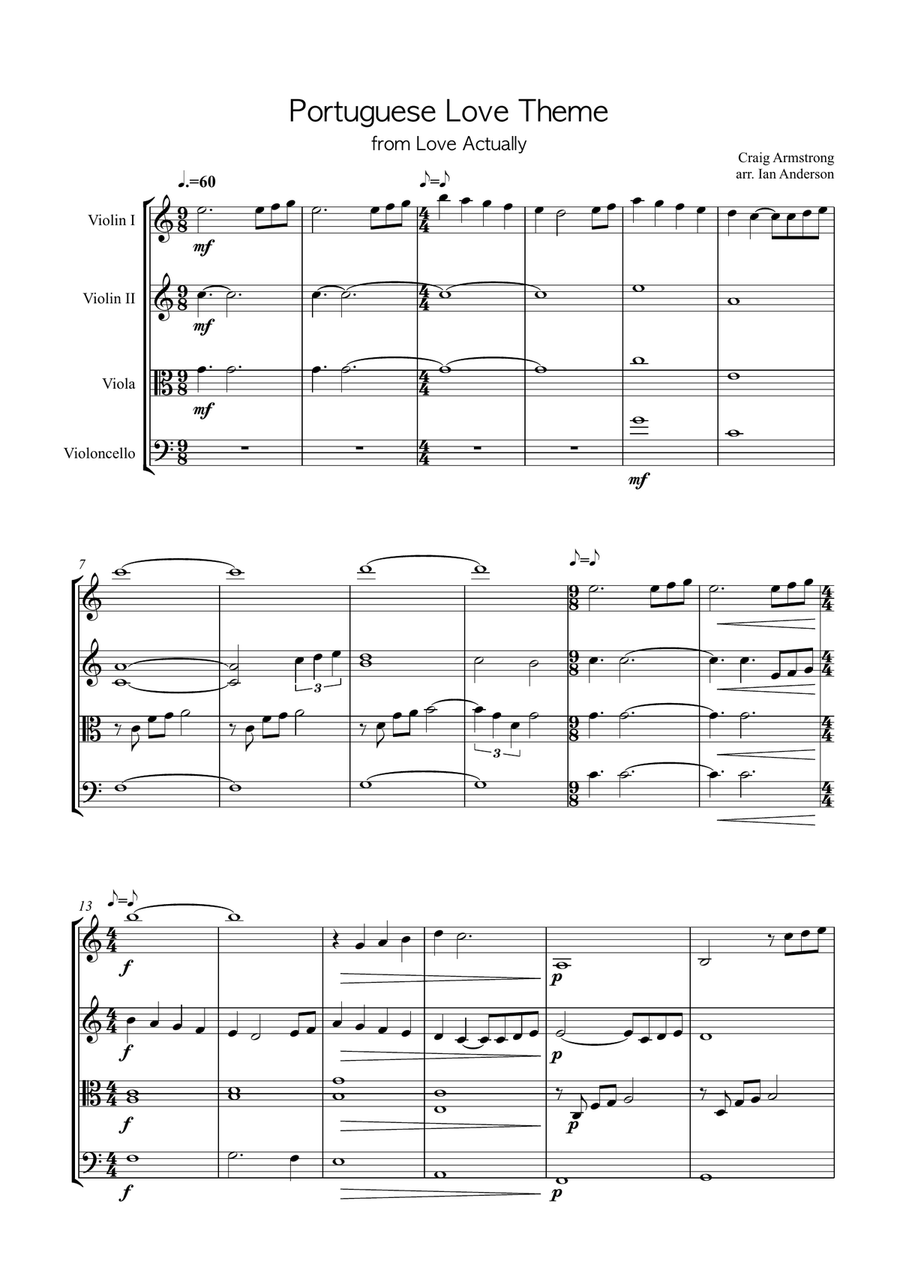 Portuguese Love Theme String Quartet scores gallery preview page 1