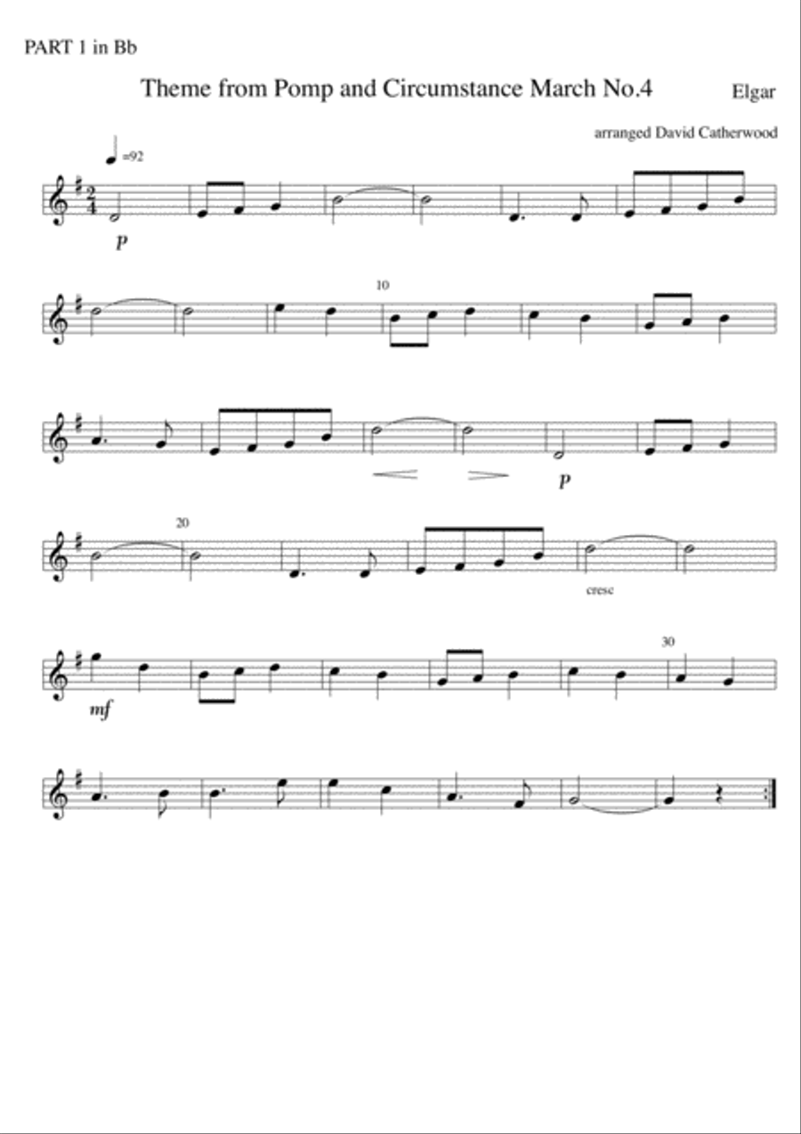 Theme from Pomp and Circumstance March No. 4 by Elgar arr. for flexible ensemble (David Catherwood) Concert Band scores gallery preview page 4