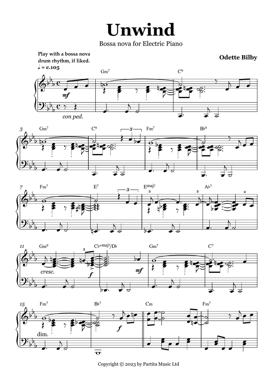 UNWIND (Bossa nova for Electric Piano/Piano Solo Grade 6-7) Piano Method scores gallery preview page 1