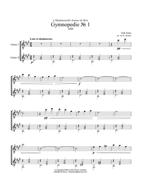 Gymnopedie (1,2,3) and Gnossienne (1,2,3+5) for classical guitar duet image number null