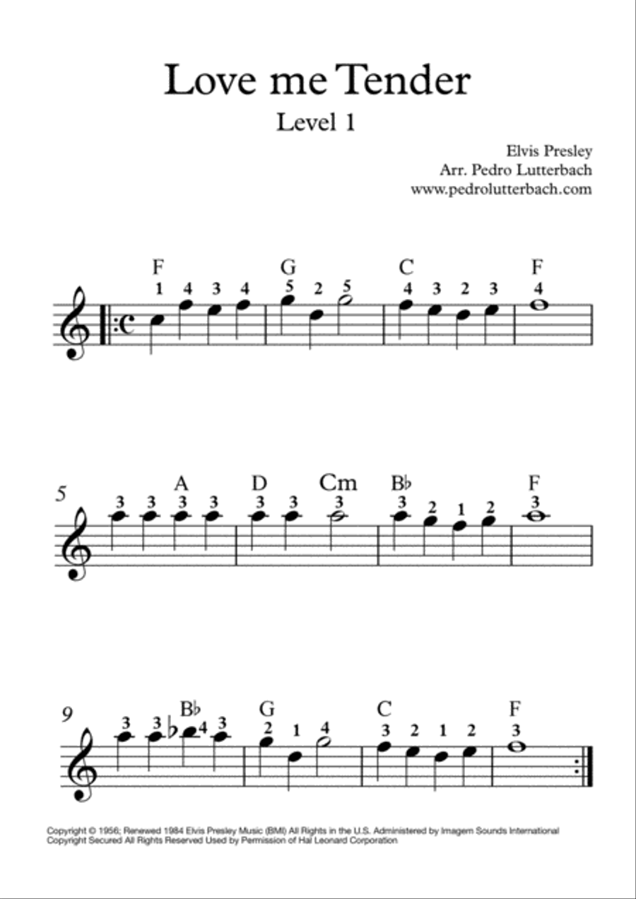 Love Me Tender Easy Piano scores gallery preview page 1