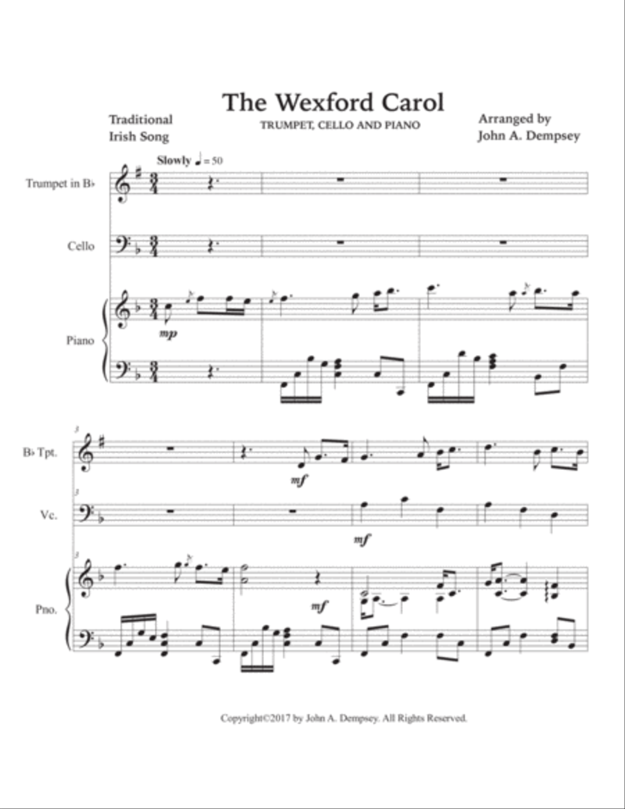 The Wexford Carol (Trio for Trumpet, Cello and Piano) Trumpet Trio scores gallery preview page 5