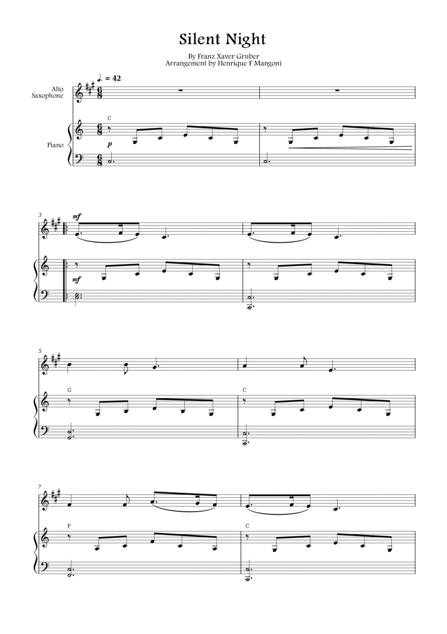 Silent Night (Stille Nacht) Alto Saxophone scores gallery preview page 1