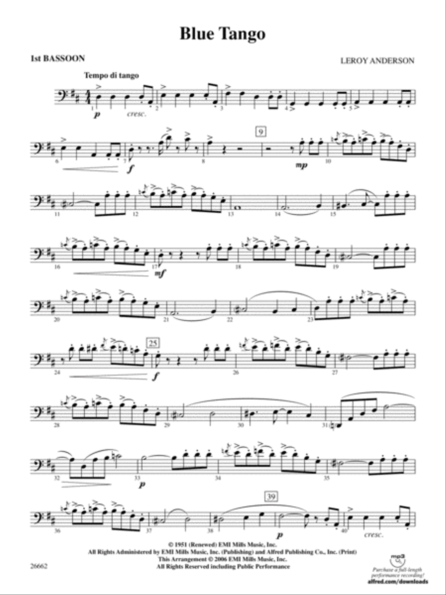 Blue Tango: Bassoon Blue Tango: Bassoon Full Orchestra scores gallery preview page 1